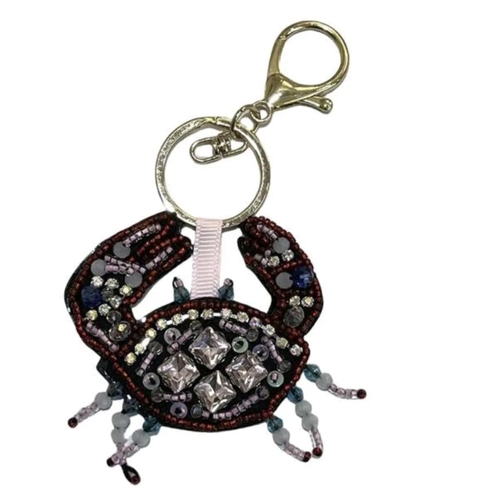 Crab Leather/ Bead Bag Charm/ Keychain New